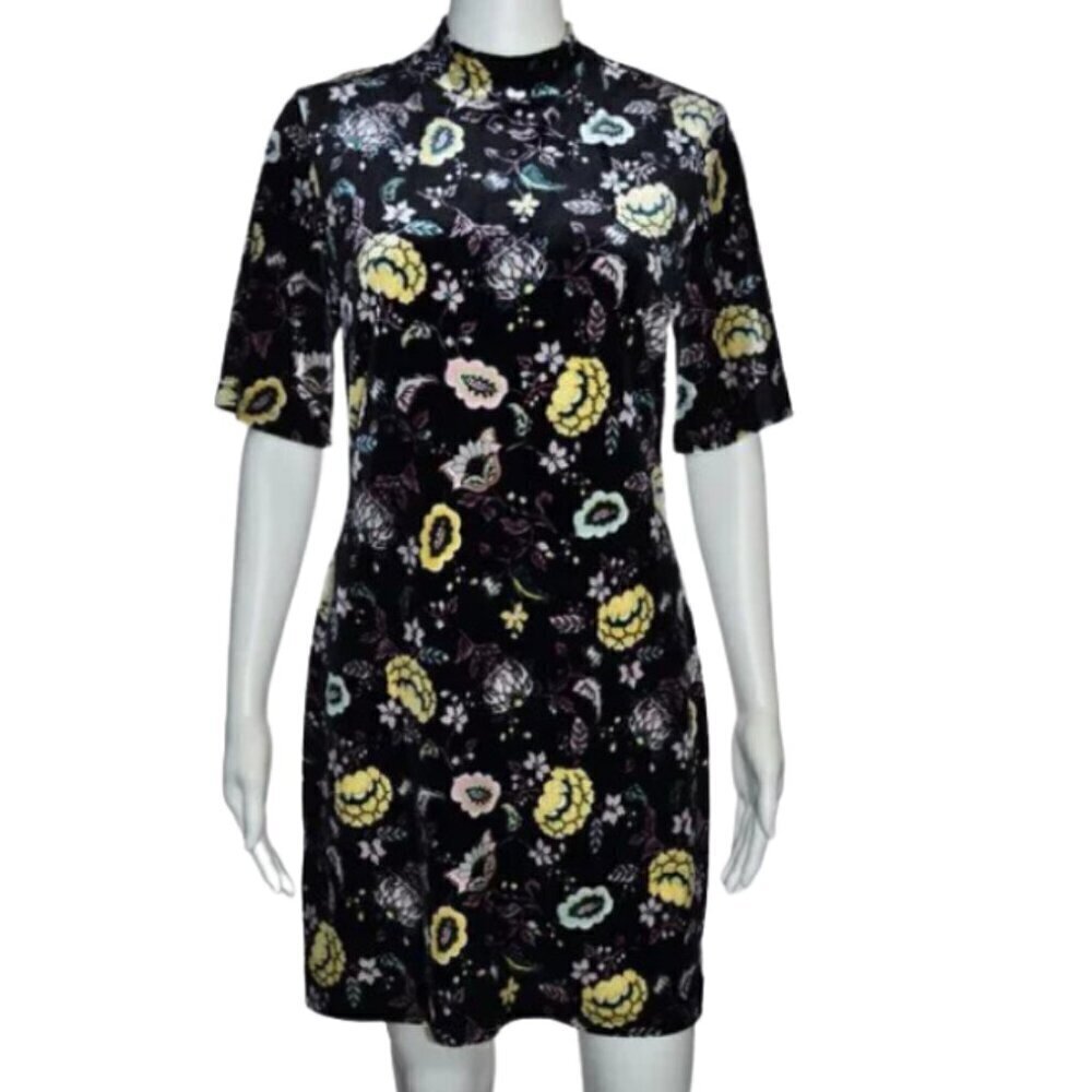 Current Project LIKE NEW velvet stretch floral mock neck short sleeve fall dress